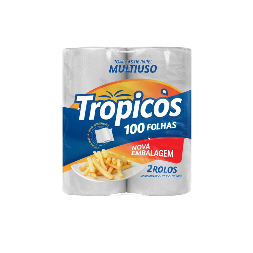Papel Toalha Tropicos 20x20cm 2un 100Fls